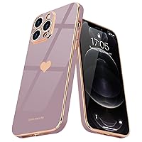 for iPhone 12 Pro Max Case for Women Girl, Cute Love-Heart Luxury Bling Plating Soft Back Cover, Raised Camera Protection Bumper, Silicone Shockproof Phone Case for iPhone 12 Pro Max, Lavender