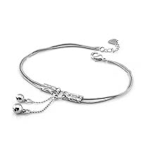 Cute Girl Bell Anklets Women Solid 925 Silver Snake Chain Anklets Contracted Double Chain 27 cm Anklets Jewelry