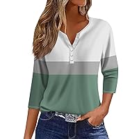 3/4 Length Sleeve Womens Striped Tops V Neck Button Down Summer Casual Shirts 2024 Trendy Blouse Tshirt Tees