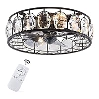 AANAN Ceiling Fan with Lights Crystal Ceiling Fan with Lights Iron Ceiling Fan Light Fixture with Remote Control Low Profile E27 Caged Chandelier Ceiling Fan Light 3 Wind Speed/Color/45Cm/17.72Inch