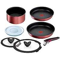 T-fal L38395A Ingenio Neo IH Rouge Unlimited Pot and Frying Pan Set, 7-Piece Set, Non-Stick, Red