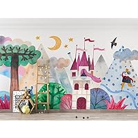 Myphotostation Nursery Princess Removable Peel and Stick Wallpaper Kids Room Wallpaper Kids Wall Mural Watercolor Princess Castle Wallpaper 60W x 40H Inches