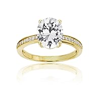 DECADENCE Sterling Silver Yellow 1mm Round Created White Sapphire Channel Set & 10x8 Oval Gemstone Engagement Ring