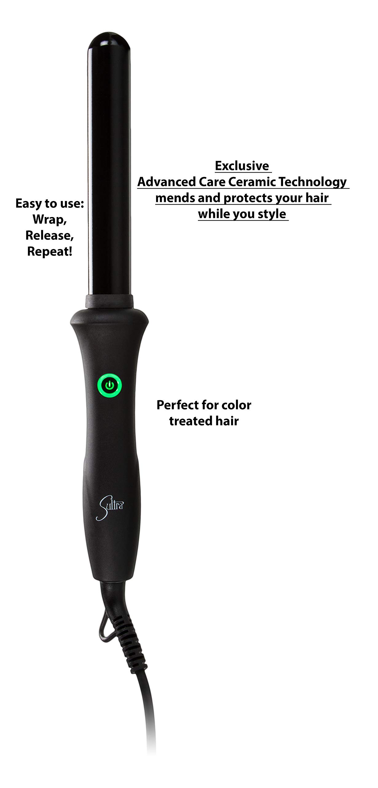 Sultra The Bombshell Rod Curling Iron, Available in 3 Different Sizes, with Protective Heat Glove