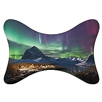 2 Pack Car Neck Pillow Beautiful Aurora Car Headrest Pillow Memory Foam Car Pillow Breathable Removable Cover Universal Headrest Pillow for Travel Car Seat Driving & Home