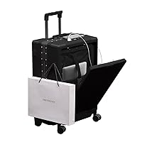 YUNASAY Aluminum Frame Carry on Luggage with Cup Holder&Phone Holder, Usb Port, TSA Lock, Front Compartment, 22x14x9 Airline Approved Hard Shell Suitcase with Wheels(Black, 20 inch)