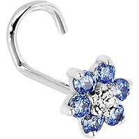 Body Candy Solid 14k White Gold Arctic Blue and Clear Cubic Zirconia Flower Left Nose Stud Screw 20 Gauge