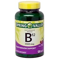 Spring Valley Sublingual B12, Cherry Flavor, 2500 mcg, 120 ct Microlozenges