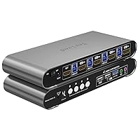 Terived 4 Computers 1 HDMI Monitor KVM Switch 4K@60Hz, Hotkey Switching, EDID, with Audio and Microphone, Aluminum Shell with Digital Display, USB 3.0 Hub, HDR10 with Cables