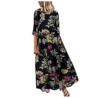 Summer Dress Women Half Sleeves Round Neck Loose Maxi Dress