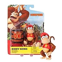 Nintendo World of Super Mario 2023 4-inch Action Figure Donkey Kong with Bananas (Diddy Kong with DK Barrel)