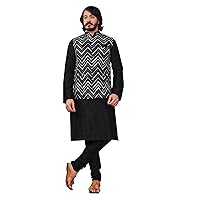 Ethnic Traditional wear Indian Man Straight Art Silk Kurta Pajama set Mirror Embellished Jacket Coti Trendy Male Shirt 2184