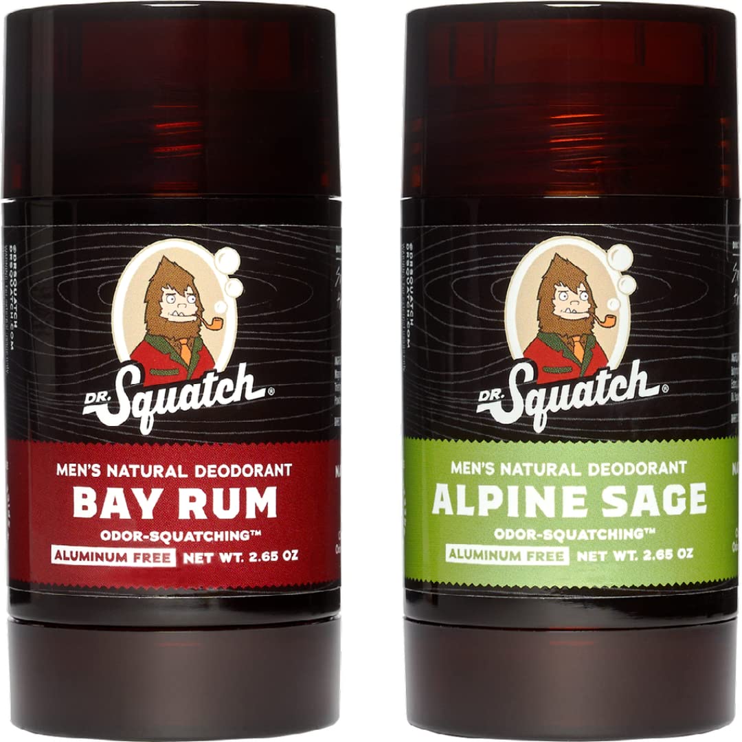Dr. Squatch Natural Deodorant for Men – Odor-Squatching Men's Deodorant Aluminum Free - Alpine Sage + Bay Rum (2.65 oz, 2 Pack)
