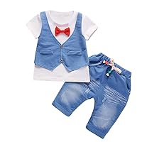 Xianxian Baby Boy Set Boys Outfits Toddler Sleeve Set Short Clothes Gentleman T-Shirt+Pants Kids Baby Mutual Baby (White, 110)