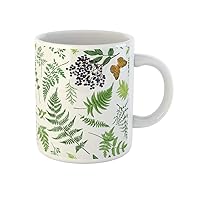 Coffee Mug Colorful Vintage Leaves of Ferns Elderberry and Butterfly Botanical 11 Oz Ceramic Tea Cup Mugs Best Gift Or Souvenir For Family Friends Coworkers