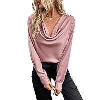 Womens Summer Tops Sexy Casual T Shirts for Women Solid Draped Collar Top