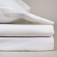 Down Etc Luxury Hotel Sheets Microcheck Jacquard Weave 100% Cotton Sateen 300 Thread Count Single Flat Sheet, King Size, White, 1-Count