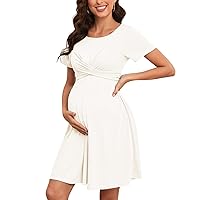 2024 Summer Maternity Dress Criss Cross Self Tie Short Sleeves A-line Mini Baby Shower Casual Pregnancy