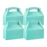 Restaurantware Bio Tek 9.5 x 5 x 5 Inch Gable Boxes For Party Favors 100 Durable Gift Treat Boxes - Built-In Handle Disposable Turquoise Paper Barn Boxes For Parties