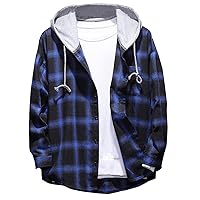 Lavnis Men's Plaid Hooded Shirts Casual Long Sleeve Lightweight Shirt Jackets