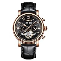 KINYUED YUE Real Gold Automatic Perpetual Calendar Hollow Mechanical Watch Mens Fashion Leather, 2