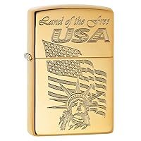 Lighter: USA Land of The Free, Engraved - High Polish Brass 80681