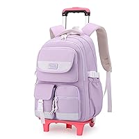 Solid Color Rolling Backpack for Girls Boys Cute Elementary school bag with wheels,Purple Trolley Bags for Travel
