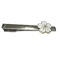 White Cherry Blossom Flower Tie Clip