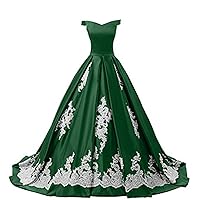 Women's Evening Prom Gowns Off-The-Shoulder Applique Reception Military Ball Dresses Size 22W- Green