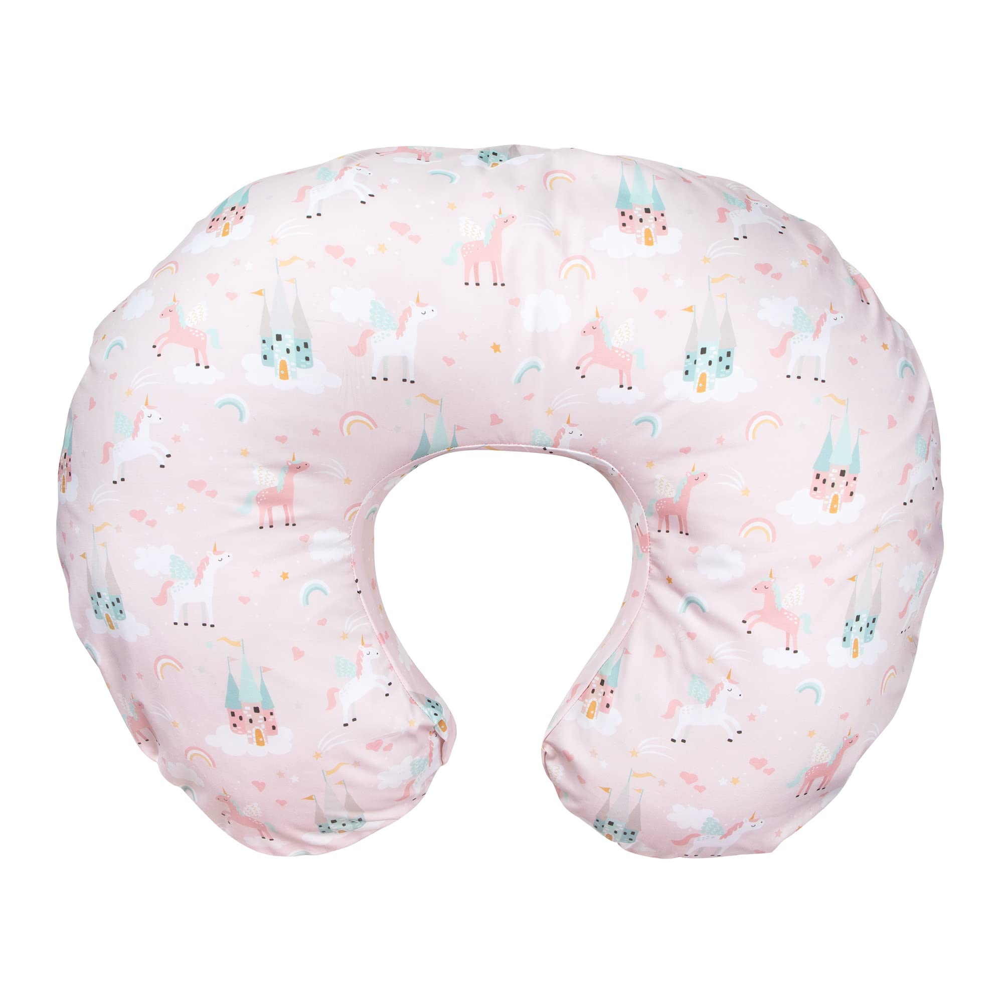 Boppy Nursing Pillow Cover—Original Pink Unicorns and Castles Cotton Blend Fabric Fits Bare Naked, Original and Luxe Breastfeeding Pillow Awake Time Only
