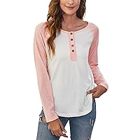 Spring Long Sleeve Shirts for Women Plus Size Autumn and Winter Round Neck Contrasting Color Casual Button Lon