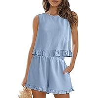 Women's Shorts Sexy Tops And 2 Piece Sleeveless High Neck Pleated Midriff Suit Shirts For Women Trendy Summer, S XL