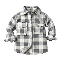 IDOPIP Toddler Baby Boys Plaid Flannel Shirt Long Sleeve Button Down Shirts Fur-lined Jacket Shirt Winter Fall Tops Clothes