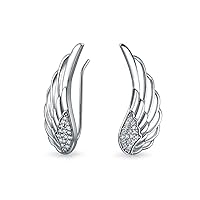 Spiritual Religious Dangle Angel Wing Feather Earrings For Women For Teen Rose Gold Plated .925 Sterling Silver