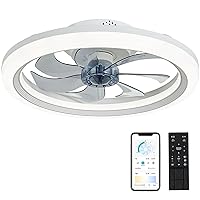 20'' Ceiling Fans with Lights and Remote, Low Profile Ceiling Fan with Light, 6 Wind Speeds Dimmable Light White Flush Mount Ceiling Fan, App Controlled Smart Modern Ceiling Fan for home
