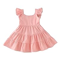 Toddler Girls Fly Sleeve Solid Princess Dress Dance Party Dresses Clothes Girls Striped Shirt (Pink, 18-24 Months)