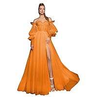 Off Shoulder Tulle Wedding Ball Gown Puffy Sleeve Prom Dresses for Women Sweetheart Princess Sparkly Quinceanera Dresses