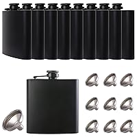 10 pcs Hip Flask for Liquor Black 6oz Stainless Steel Leakproof with 10 pcs Funnel for Gift, Camping, Wedding Party, Groomsmen gifts