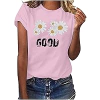 Cute Summer Tops for Women Short Sleeve Round Neck Blouses T Shirt Funny Graphic Loose Teen Girl Casual Fashion Tees