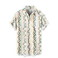 Funky Hawaiian Shirt for Men Short Sleeve Button Down Color Block Beach Dress Shirt Cotton Linen Tropical Shirts