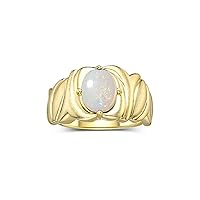 Solitaire 9X7MM Oval Gemstone Ring with Satin Finish Band Yellow Gold Plated Silver Birthstone Rings Size 5-13