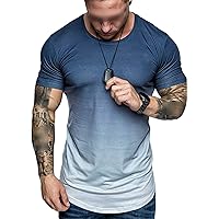 Men's Short Sleeve Crew Neck Shirts Solid Slim Fit Fitted Muscle Workout Tee Casual Athletic Sport Gym T-Shirt