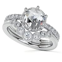 1.5 CT Round Rose Cut Colorless Moissanite Engagement Ring Set WeddingBridal Ring Set 925 Silver 10k14k18k White Gold Solitaire Vintage Antique Anniversary Promise Ring Gift for Her