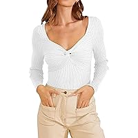 Going Out Tops for Women Sweater Sexy Twist Knot Top Ribbed Knit Going Out Long Sleeve Y2k Pullover Tops Long T Shirt