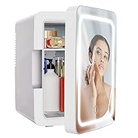 PERSONAL CHILLER 6.2L Mini Fridge for Bedroom, LED Lighted Mirror Glass, Portable Skincare Fridge for Makeup, Beauty Products and Vanity (White)