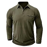 Men's Long Sleeve Golf Shirt Muscle Fit Athletic T-Shirt Casual Pocket Workout Tees Turn Down Button Neck Polo Shirts