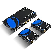 OREI 1x2 HDMI Extender Splitter 4K by Multiple Over Single Cable CAT6/7 4K@60Hz 4:4:4 HDCP 2.2 with IR Remote EDID Management - Up to 115 Ft - Loop Out - Low Latency - Full Support