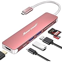 USB C Hub,USB C Dongle,7IN1 USB C to HDMI Multple Adapter Compatible for MacBook Dell Lenovo Asus Thunderbolt 3 Thunderbolt 4 USB C Docking Station (HDMI USB3.0 TF/SD PD)-Rose Gold