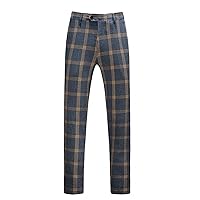 Men's Checked Dress Pants Party Dinner Daily Wedding Office Work Suit Trousers