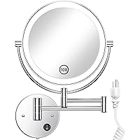 Gospire 8.5 Inch LED Wall Mounted Makeup Mirror Round Double Sided 1X/10X Magnifying Vanity Mirror with Lights 360 Degree Swivel Lighted Cosmetic Mirror (8.5 Inch-10X, Chrome Mirror with LED)